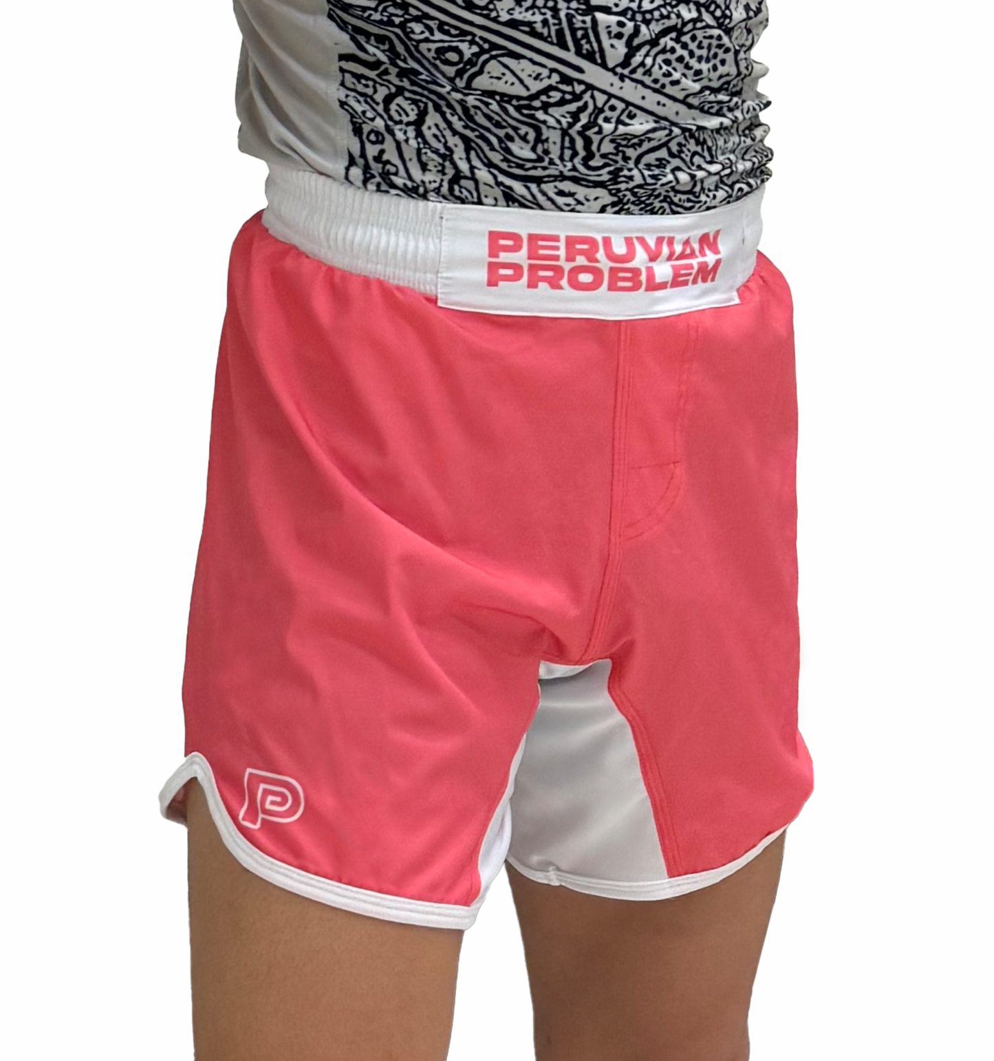 PINK AND WHITE PERUVIAN PROBLEM SHORTS