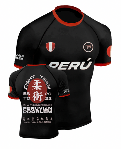 BLACK PERUVIAN PROBLEM FIGHT TEAM SHORT SLEEVE RASH GUARD