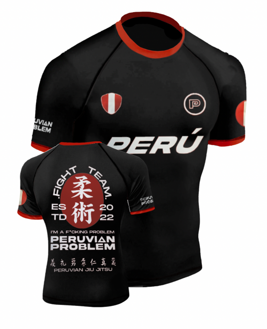 BLACK PERUVIAN PROBLEM FIGHT TEAM SHORT SLEEVE RASH GUARD